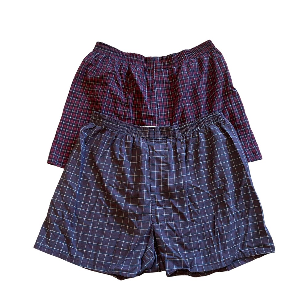 Vtg Boxer Shorts FRUIT OF THE LOOM 90's Blue Yellow Plaid Medium Cotton‎ Blend